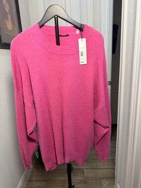 Tahari Pink Crewneck Sweater with Zip Cuff Details